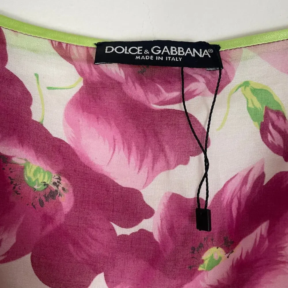 Dolce & Gabbana Purple Floral Print V Neck Puff Sleeve Blouse Size Large - Picture 5 of 8
